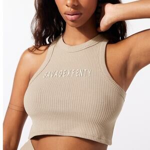 NEW Savage x Fenty Essential Heavy Rib Cropped Logo Tank Women's Medium